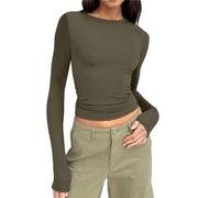 Long Sleeve Crop Tops for Women Plain Color Casual Slim Fit Top Basic Crew Neck Blouse Tee Tops Tight T-Shirt