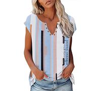 Long Sleeve Cropped Tops Women Ruffle 3/4 Sleeve Sheer Blouse Good Luck Gifts Back to School Season Women's Spring Summer Striped Lined Printed V Neck Top T Shirt Amazon Sale Clearance