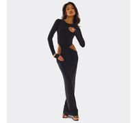 Long Sleeve Cut Out Detail Maxi Dress In Black, Women's Size UK 12