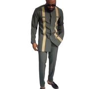 Long Sleeve Dashiki African Men Clothing 2 Pieces Set Shirt and Pants Outfit Traditional Tribal Suits Tracksuit (Color : Green, Size : M)