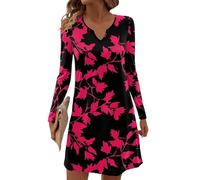 Long Sleeve Dress for Women Fall Winter V Neck Casual Floral Graphic A-line Knee Length Dresses,T-Shirt Dress Women Summer Ruffle Petal Short Sleeve Dresses with Pockets Sport Sexy for,u22k