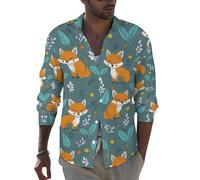Long Sleeve Dress Shirts for Men - Fox Pattern No.9070 Slim Fit Button Up Shirt Men Casual Clothing, Style-41, XL