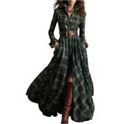 Long Sleeve Dresses Durable Tartan Dresses Evening Dress Elegant Sophisticated Outfits Carnival Long Dress Casual Long Sleeve Costume for Gatherings Dark Green XXL