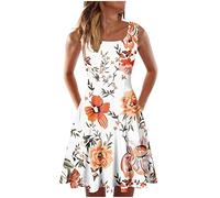 Long Sleeve Dresses for Women UK Womens Elegant O Neck Dress Flower Printed Sleeveless Casual Dress Plus Size Halloween Costumes UK Orange