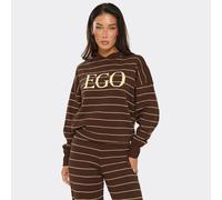 Long Sleeve Ego Logo Detail Hoodie In Lemon And Brown Stripe Knit, Women's Size UK S