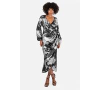 Long Sleeve Faux Wrap Gathered Midaxi Dress Lovedrobe Silver 24
