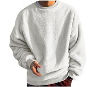 Long Sleeve Fleece Jumper Tops Casual Crew Neck Men Fuzzy Pullover Sweatshirt Solid Color O-Neck Sweatshirt Fall Winter Sport Tee Shirt Mens Plush Pullover Top Plus Size Sweater Tops White 5XL