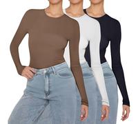 Long Sleeve Gym Tops Women Womens 3 Pack Long Sleeve Tops Crew Neck Plain Basic Thermal Shirts Stretch Fitted Underscrubs Soft Comfortable Base Layer Undershirt Casual Slim Fit Tunic Top