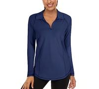 Long Sleeve Gym Tops, Workout Tops for Women UK Ladies Golf Clothing Womens Sports Running Tee Women Solid Womens Moisture Wricking UPF 50+ Workout Shirts Navy