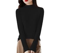Long Sleeve Half High Neck Jumpers for Women Ribbed Lightweight Slim Fit Pullover Knitted Shirts Ladies Casual Dressy Solid Color Simple Base Sweater for Spring Autumn (Black, XL)