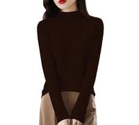 Long Sleeve Half High Neck Jumpers for Women Ribbed Lightweight Slim Fit Pullover Knitted Shirts Ladies Casual Dressy Solid Color Simple Base Sweater for Spring Autumn (Coffee, XXL)
