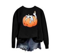 Long Sleeve Halloween Costumes Skeleton Radiography Print Sweatshirt Round Neck Pullover Style Fall Casual Fleece Top Oversized Comfort Fit Comfortable Loose Winter Festival Costume Party Black
