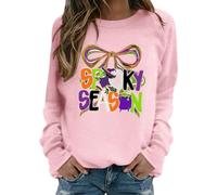 Long Sleeve Halloween Costumes Skeleton Radiography Print Sweatshirt Round Neck Pullover Style Fleece Oversized Comfort Fit Women's UK Size Jumper Winter Festival Costume Party Pink