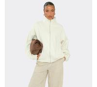 Long Sleeve High Neck Zip Up Scuba Jacket In Cream Textured, Women's Size UK 10