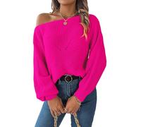 Long Sleeve Hollow Out Sweater for Women Casual Pullover Sweater Spring Autumn Loose Jumpers Solid Elegant Office Sweater Top Rose Red L