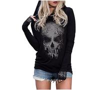 Long Sleeve Hoodie Shirts for Women Live by The Sun Love by The Moon Hoodie Tops Gothic Novelty Graphic Pullover T-Shirt, Skull Black, Medium