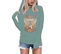 Long Sleeve Hoodie T Shirts for Women Live by The Sun Love by The Moon Hoodie Shirts Gothic Novelty Graphic T-Shirt, Green, M