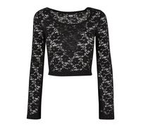 Urban Classics Women's Cropped Lace Longsleeve T-Shirt, Black, XS