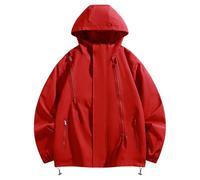 Long Sleeve Lightweight Work Hiking Jacket for Men Fall and Winter Coat Men's Outdoor Four Mountaineering Jacket Cargo Outwear Coat Outdoor Top (Red, XL)