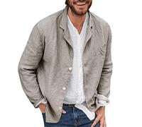 Long Sleeve Linen Jacket Men,Blazer Jacket for Men | Loose Fit Jackets Lightweight Button Down Shirt With Chest Pockets Breathable Casual Top For Daily Wear Casual Office Commute
