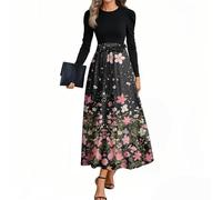 Long Sleeve Maxi Dress for Women UK Crewneck Floral Print Tie Waist Casual A Line Work T Shirt Dresses 2025 Autumn Winter Outfits,Maxi Summer Beach Dresses Spaghetti Strap Dress Women,u921k Pink