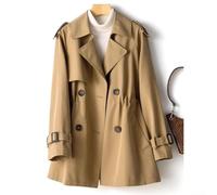 Long Sleeve Medium Length Windbreaker Jacket for Women Featuring Lapel Neckline Autumn Winter Korean Style Waist Trench Coat for Everyday Use (M Khaki)