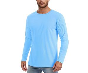 Long Sleeve Men's Shirt Tops UPF 50+ Long Sleeve Casual Comfortable Breathable Plain Basic T-Shirt for Everyday Home Outdoor Hiking Spring Summer, blue, L