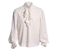 Long Sleeve Mens Steampunk Shirt with Ruffle Collar for Medieval Pirate Looks (M White)
