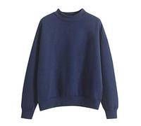 Long Sleeve Mock Neck Crew Neck Lightweight Sweatshirts for Women Solid Color Soft Sweatshirts for Women Essentials Warm Graphic Sweatshirts Vintage Womens Sweatshirts No Hood Blouse Navy