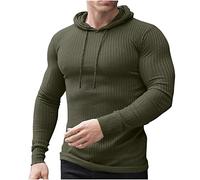 Long Sleeve Muscle Fit Mens Tops Gym Hoodies Active Athletic Hooded Sweatshirts Drawstring Workout T Shirts Solid Stretchy Ribbed Knitted Sports Tops Slim Fit Running Tee Shirts With Hood Army Green L