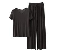 Long Sleeve Nightwears Set Loose Fit Wide Leg Floral Printing Loungewear Cotton-Like Lady Pyjamas Comfy Sleepwear Ladies Pyjama Sleep Lounge Soft Pjs for Sensitive Skin Coffee