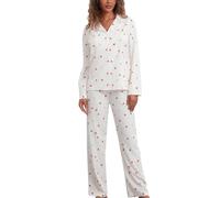 Long Sleeve Nightwears Set Loose Fit Wide Leg Round Neck Soft Sleepwear Skin-Friendly Casual Classic Plaid Pjs Ladies Pyjama Sleep Lounge Nightwear for Special Occasions White
