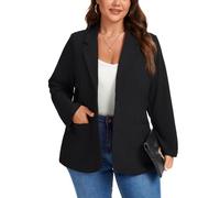 Long Sleeve Notch Lapel Big Girl Blazer Front Lined Casual Jacket,Black XXL