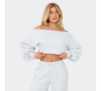 Long Sleeve Off The Shoulder Sweatshirt In Light Grey Marl, Women's Size UK 14
