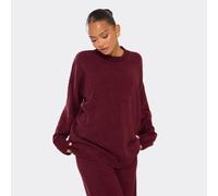 Long Sleeve Oversized Jumper In Burgundy Boucle Knit, Women's Size UK Large L