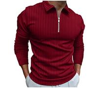 Long Sleeve Polo Shirt for Men Golf Polo Shirt with Half Zip Golf Polo Quick Drying Functional Shirts Lightweight T-Shirts, 02 Red, XL
