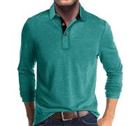 Long Sleeve Polo Shirts Mens Loose Fit Golf Top Casual T Shirt Button Lightweig Fashion Tshirts Button Placket Tennis Poloshirt Moisture Wicking Basic Business Workwear Sky Blue