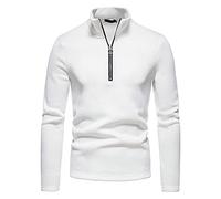 Long Sleeve Polo Shirts Mens UK Sale Clearance Turtleneck Jumpers 1/4 Zip Henley T Shirt Regular Fit Winter Tops Plain Sports Gym Running Pullover Sweatshirt Blouse Sweat Tops Size S-XXL White