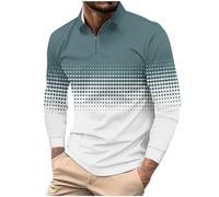 Long Sleeve Polos Men Half Zip Polka Dots Casual Henley T Shirts Collared Golf Patchwork Color Athletic Tee Slim Fit Lightweight Grandad Sports Blosue Quick Dry Office Workwear Size S-5xl