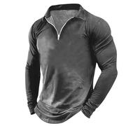 Long Sleeve Polos Shirts Mens UK Sale Clearance 1/4 Zip Solid Color Bodybuilding Athletic Shirts Tees Comfortable Turn-Down Collar T Shirt Muscle Fit Tshirts Casual Gym Workout Tops Gray