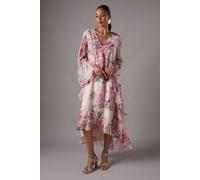 Long Sleeve Printed Chiffon Volume Maxi Dress Coast Pink 10
