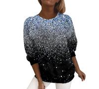 Long Sleeve Printed Tops for Women Ladies Plus Size Crew Neck Casual Sparkly Sequin Tops Evening Party Shiny Metallic Glitter Tunic Tops for Women UK to Wear with Leggings