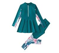 Long Sleeve Rash Guard with Swim Pants - Full Coverage Two Piece for Youth Teen, Muslim Friendly, UPF 50+ Dark Green