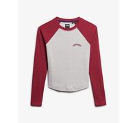 Long sleeve ribbed t-shirt with logo for women Superdry Essential Blanc L