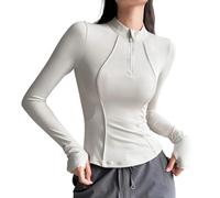 Long Sleeve Running Top Womens, Gym Clothes Yoga Tops for Women Uk, Quarter Zip Jumper Sports Workout Tops Women, Winter Running Gear Pilates 1/4 Zip Up Tops (UK, Alpha, XL, Regular, Regular, white)