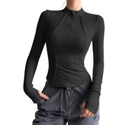 Long Sleeve Running Top Womens, Gym Clothes Yoga Tops for Women Uk, Quarter Zip Jumper Sports Workout Tops Women, Winter Running Gear Pilates 1/4 Zip Up Tops (UK, Alpha, XL, Regular, Regular, black)