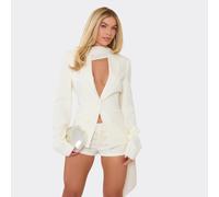 Long Sleeve Scarf Detail Cinched Waist Tailored Blazer In Cream, Women's Size UK 14