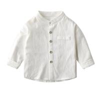 Long Sleeve Shirt Boy Girl Smart Casual Cotton Shirts Grandad Collar Button up Shirt Solid Colour Designer Tops Comfy Kid's Uniform with Pocket Unisex Fashion School Clothing