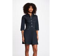 Long Sleeve Shirt Collar Denim Mini Dress Untreated Blue
