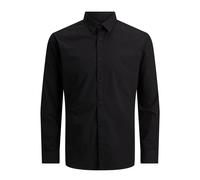 JACK & JONES Men’s Long Sleeve Shirt, Plain Cotton Button-Down Casual Shirt with Full Front Fastening and Classic Collar - Smart Casual Style Shirt, Black Colour, UK Size - L